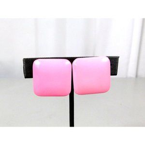 Pink Oversized Square Button Style Pierced Earrings Pushback Closure
